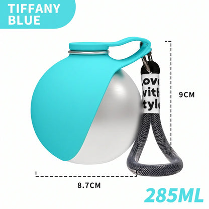 2-in-1 Portable Stainless Steel Dog Water Bottle with Leak-Proof Design and Silicone Bowl for Travel and Outdoor Activities