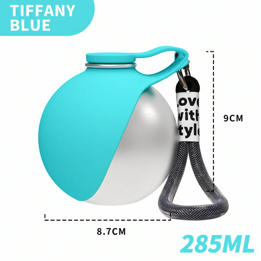 2-in-1 Portable Stainless Steel Dog Water Bottle with Leak-Proof Design and Silicone Bowl for Travel and Outdoor Activities