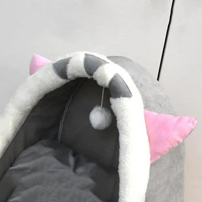 Thermal Cartoon Animal Ear Design Pet Bed - Soft and Cozy Fleece Cat Cave for Indoor Use, Comfortable Pet Furniture, Ideal Gift for Cat Lovers