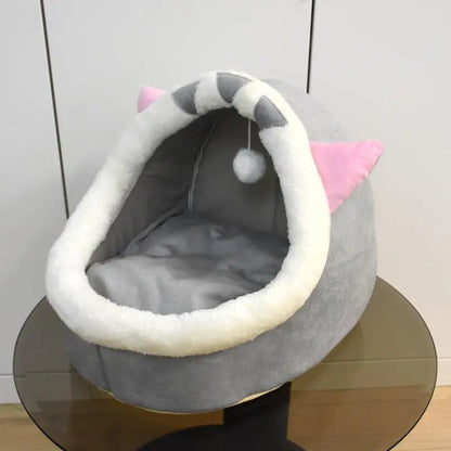Thermal Cartoon Animal Ear Design Pet Bed - Soft and Cozy Fleece Cat Cave for Indoor Use, Comfortable Pet Furniture, Ideal Gift for Cat Lovers