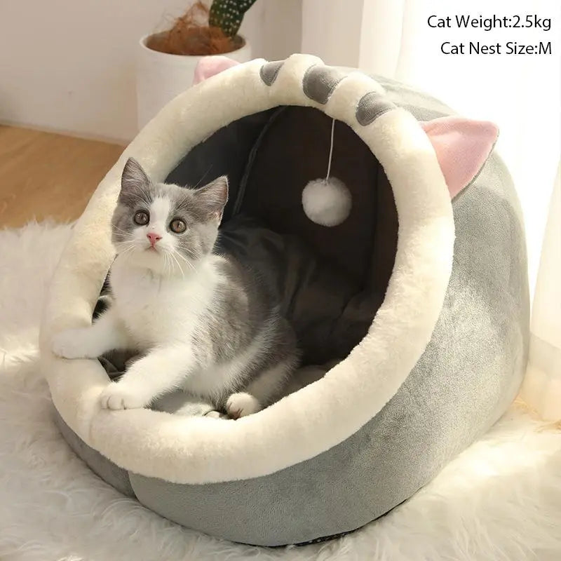 Thermal Cartoon Animal Ear Design Pet Bed - Soft and Cozy Fleece Cat Cave for Indoor Use, Comfortable Pet Furniture, Ideal Gift for Cat Lovers