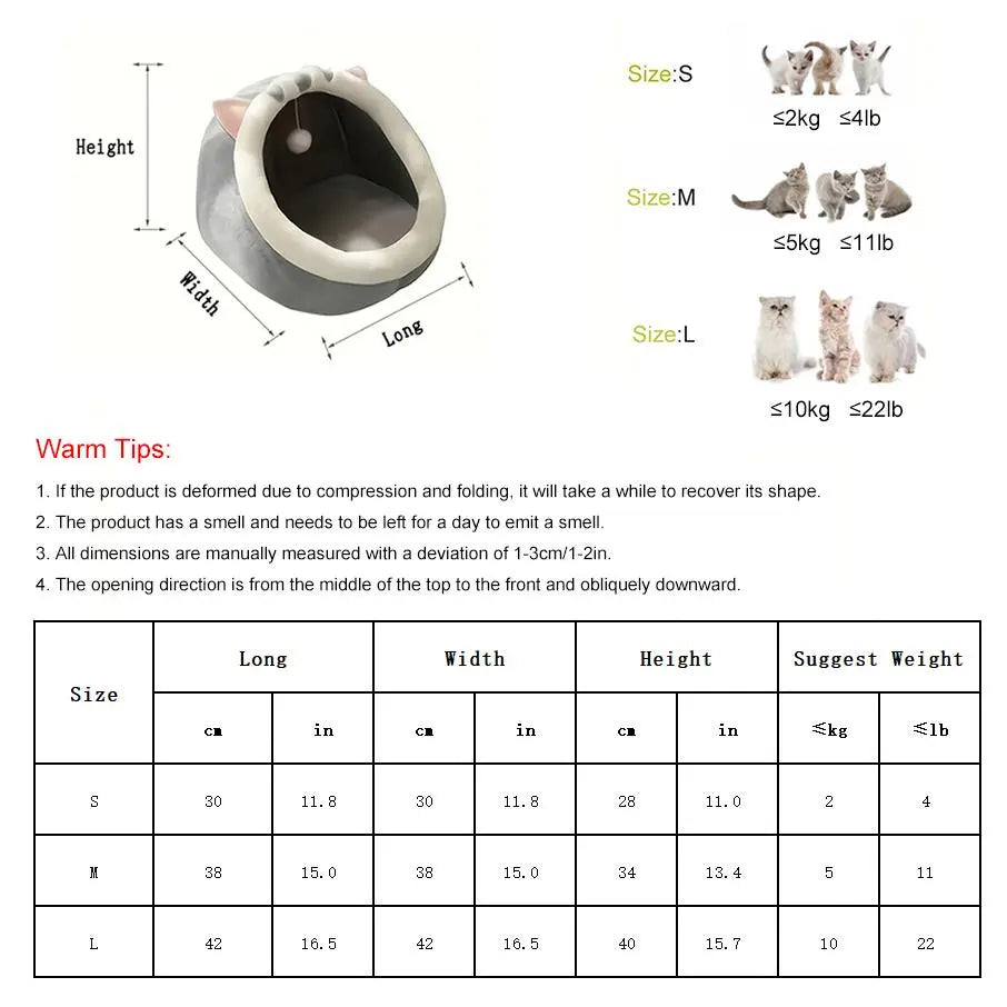Thermal Cartoon Animal Ear Design Pet Bed - Soft and Cozy Fleece Cat Cave for Indoor Use, Comfortable Pet Furniture, Ideal Gift for Cat Lovers