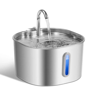 2.2L Stainless Steel Cat Water Fountain with LED Water Level Indicator - Silent Drinking Dispenser for Cats and Small Dogs