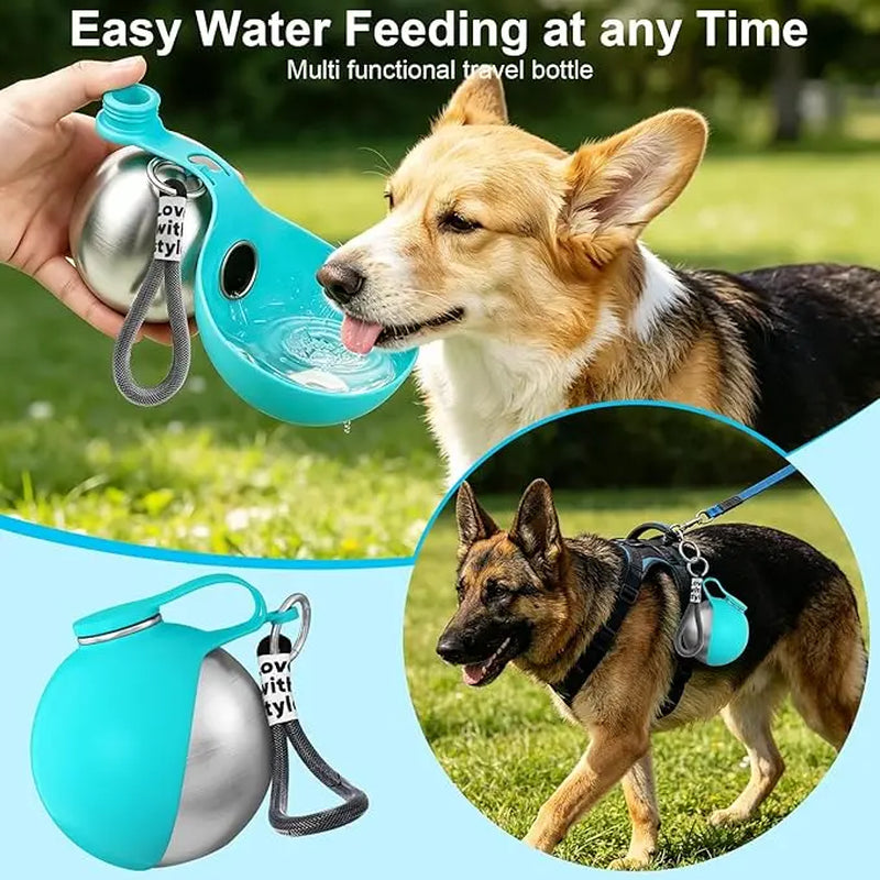 2-in-1 Portable Stainless Steel Dog Water Bottle with Leak-Proof Design and Silicone Bowl for Travel and Outdoor Activities