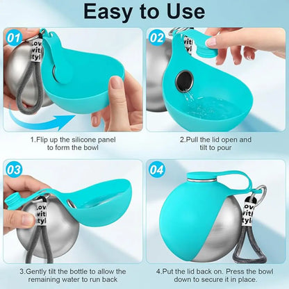 2-in-1 Portable Stainless Steel Dog Water Bottle with Leak-Proof Design and Silicone Bowl for Travel and Outdoor Activities