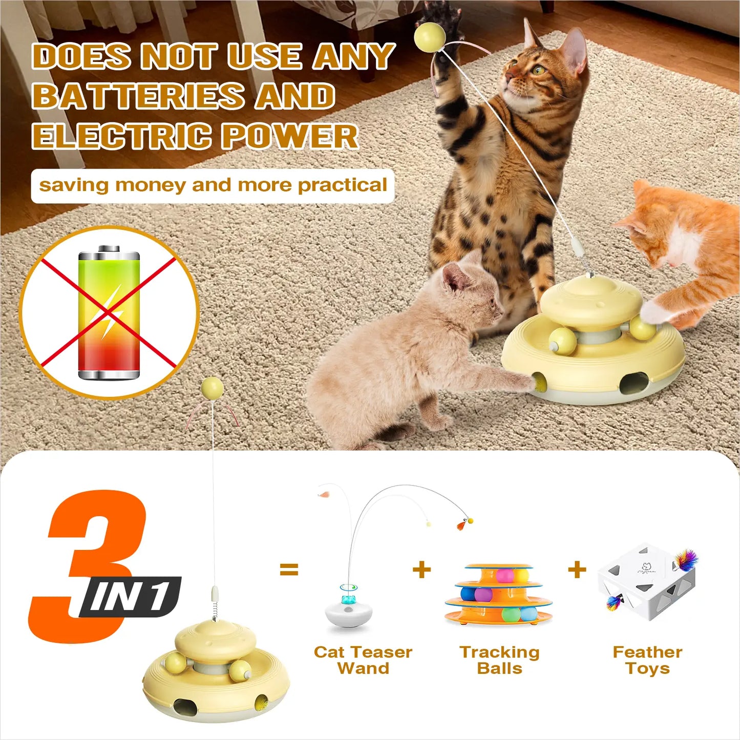 KADTC Interactive Cat Toys for Indoor Cats - Feather Teaser Wand and Tracking Balls for Enrichment and Play, Ideal for Kittens and Adult Cats
