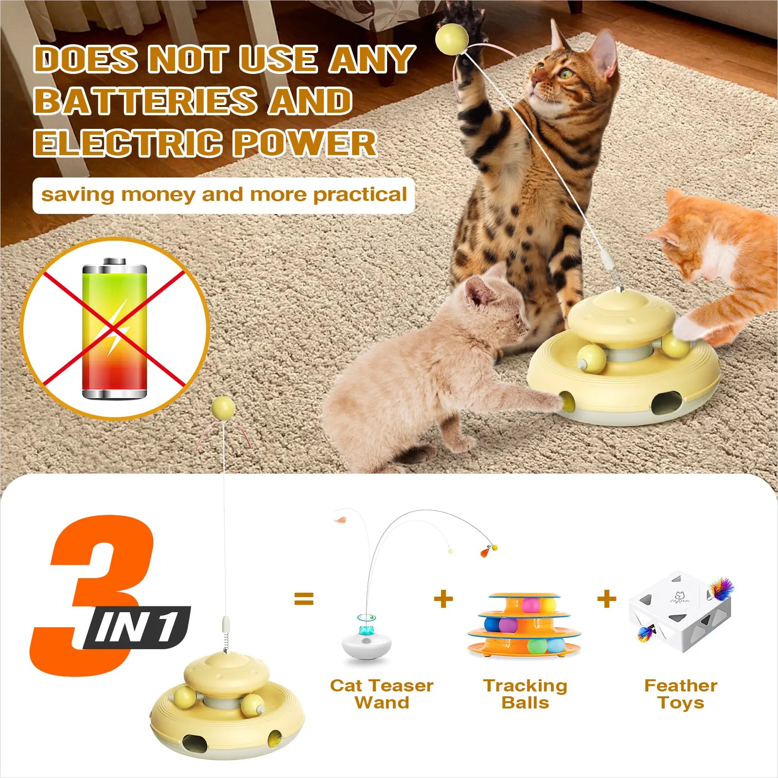 KADTC Interactive Cat Toys for Indoor Cats - Feather Teaser Wand and Tracking Balls for Enrichment and Play, Ideal for Kittens and Adult Cats
