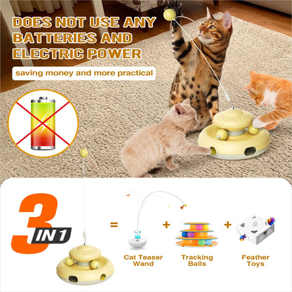 KADTC Interactive Cat Toys for Indoor Cats - Feather Teaser Wand and Tracking Balls for Enrichment and Play, Ideal for Kittens and Adult Cats