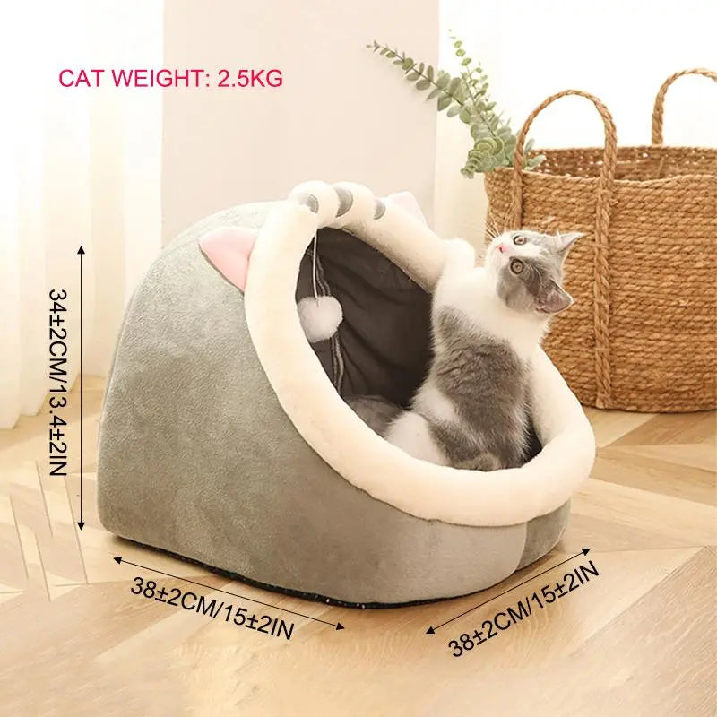 Thermal Cartoon Animal Ear Design Pet Bed - Soft and Cozy Fleece Cat Cave for Indoor Use, Comfortable Pet Furniture, Ideal Gift for Cat Lovers