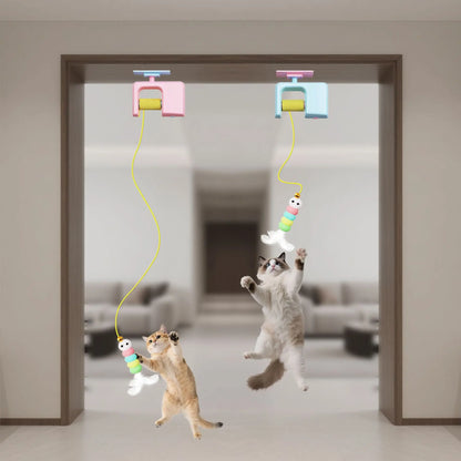 Interactive Retractable Bungee Cat Toy - Automatic USB Rechargeable Hanging Door Teaser for Indoor Play and Exercise, Ideal for Boredom Relief and Pet Training