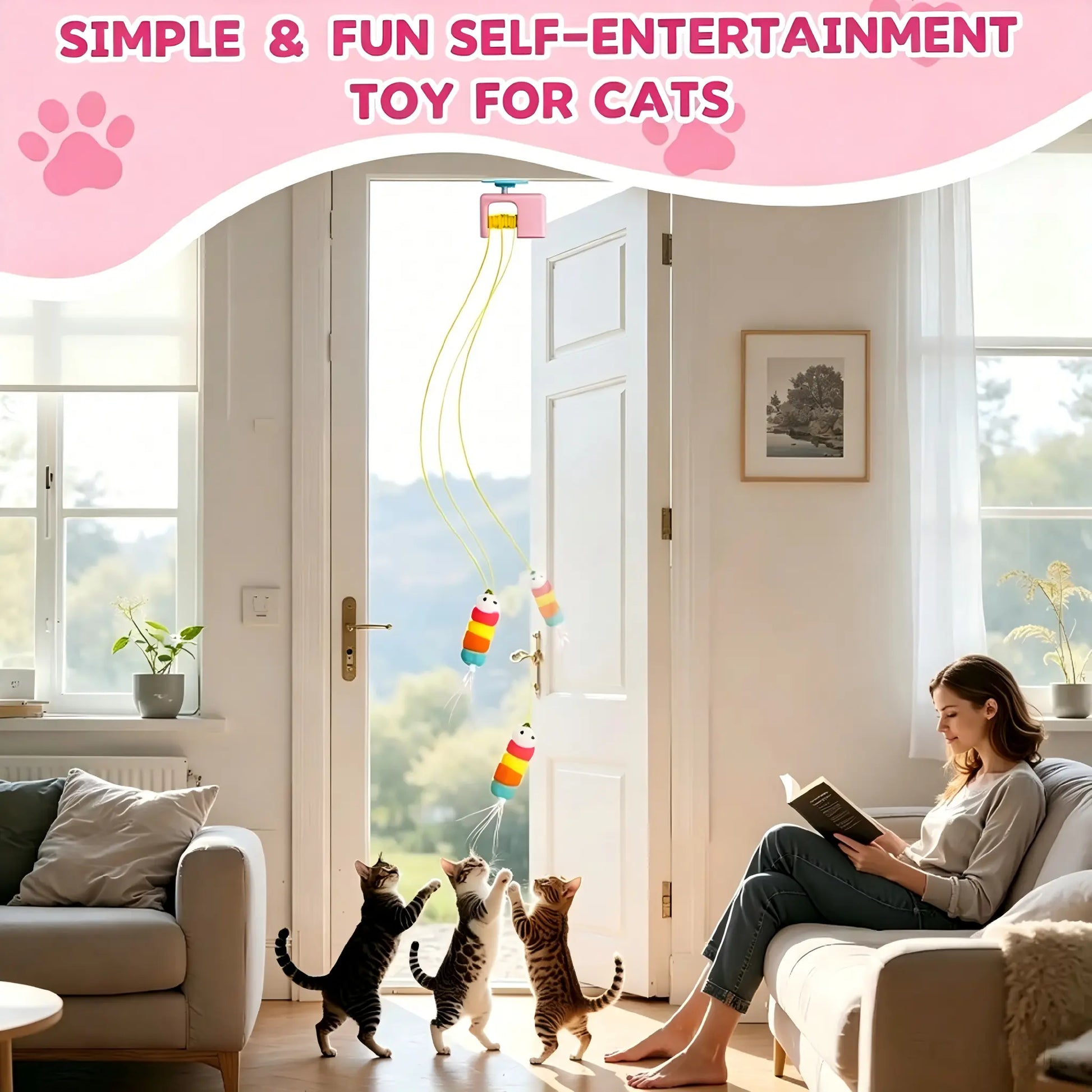 Interactive Retractable Bungee Cat Toy - Automatic USB Rechargeable Hanging Door Teaser for Indoor Play and Exercise, Ideal for Boredom Relief and Pet Training