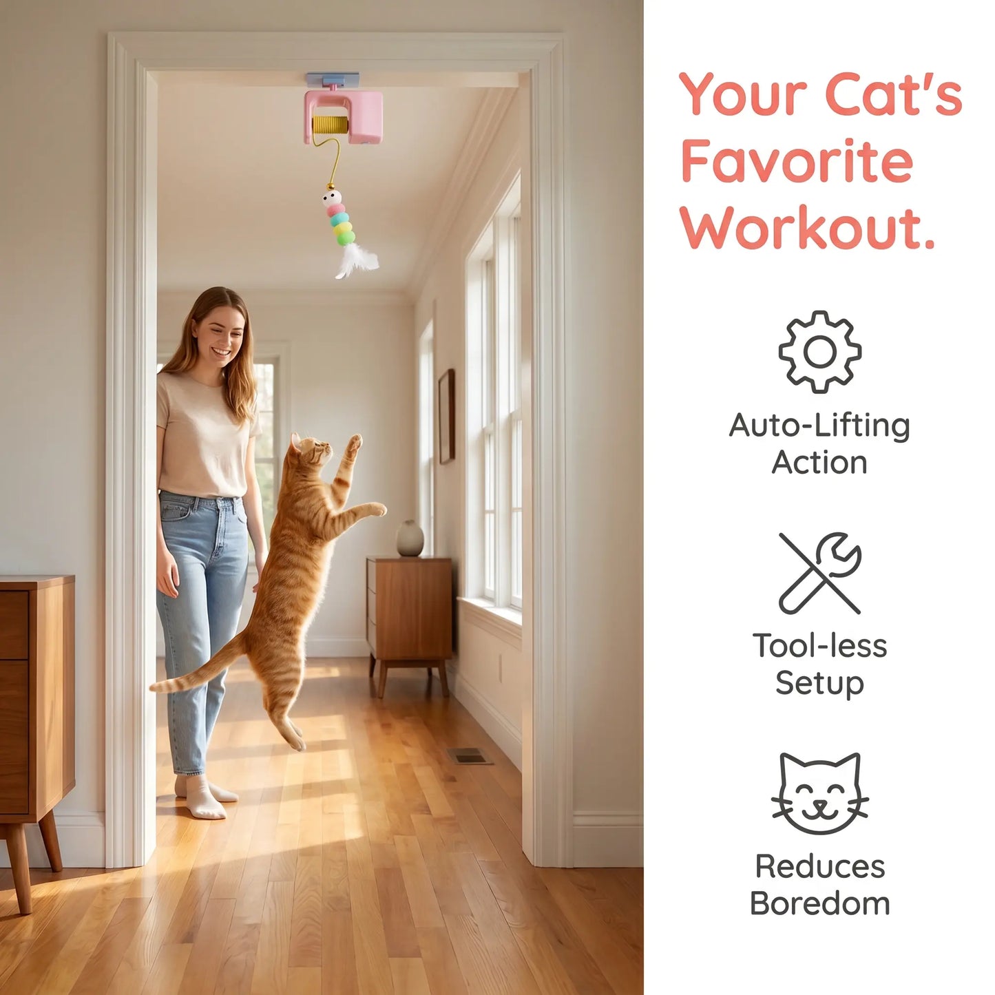 Interactive Retractable Bungee Cat Toy - Automatic USB Rechargeable Hanging Door Teaser for Indoor Play and Exercise, Ideal for Boredom Relief and Pet Training