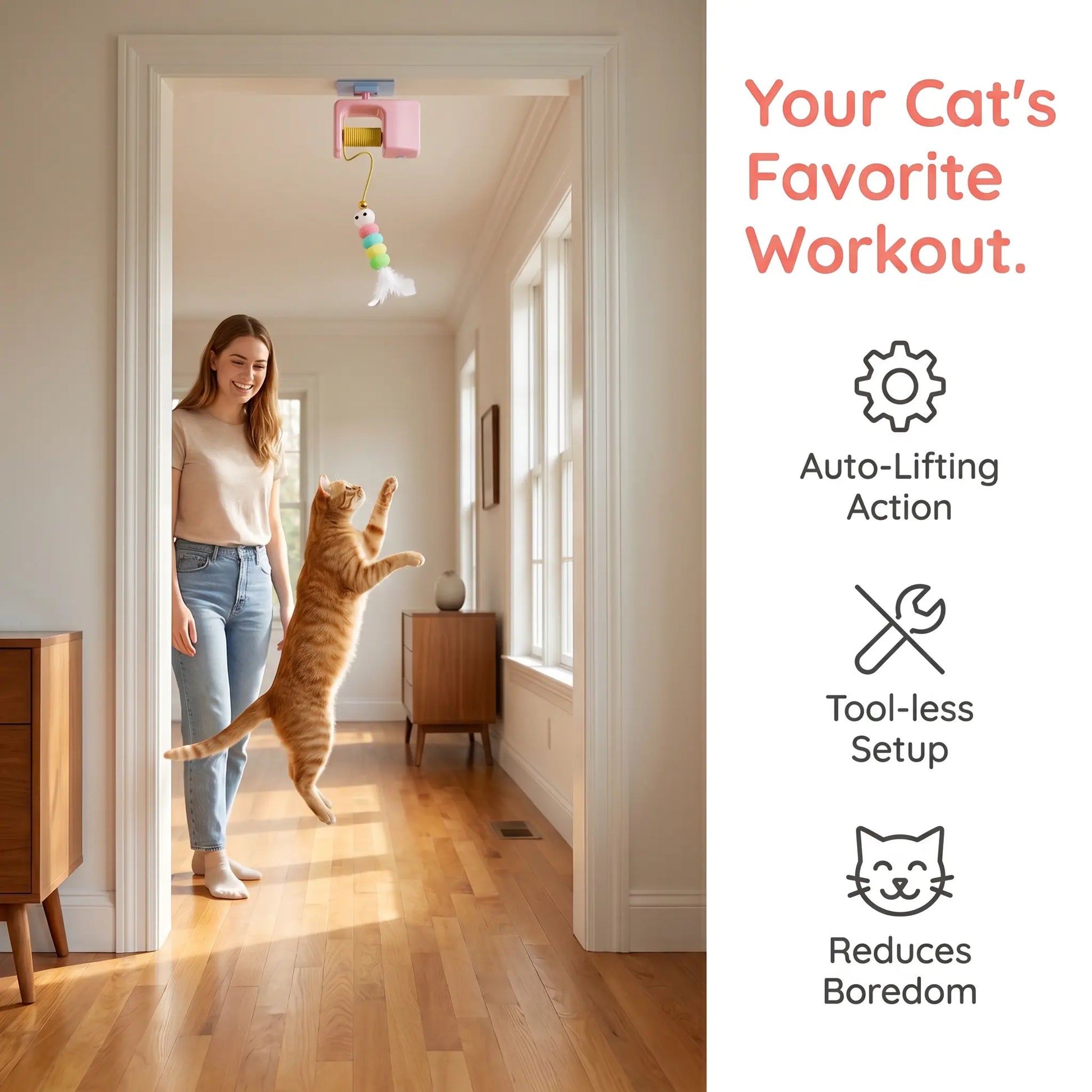 Interactive Retractable Bungee Cat Toy - Automatic USB Rechargeable Hanging Door Teaser for Indoor Play and Exercise, Ideal for Boredom Relief and Pet Training