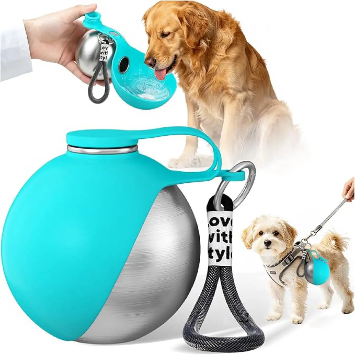 2-in-1 Portable Stainless Steel Dog Water Bottle with Leak-Proof Design and Silicone Bowl for Travel and Outdoor Activities